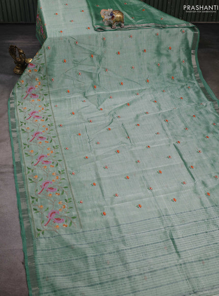 Teal Green Mangalagiri Silk Cotton - Embroidery