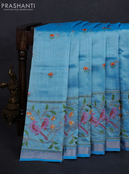Blue Mangalagiri Silk Cotton - Embroidery