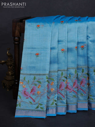Blue Mangalagiri Silk Cotton - Embroidery
