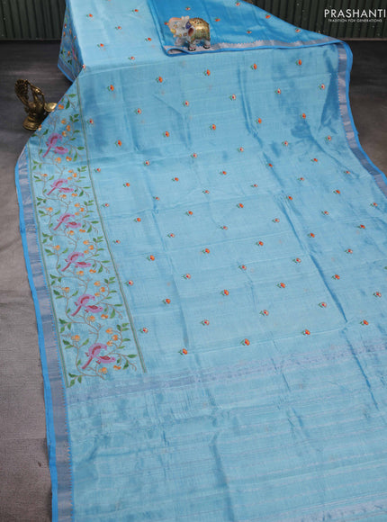 Blue Mangalagiri Silk Cotton - Embroidery