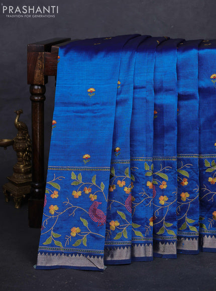 Peacock Blue Mangalagiri Silk Cotton - Embroidery