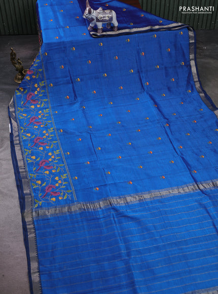Peacock Blue Mangalagiri Silk Cotton - Embroidery