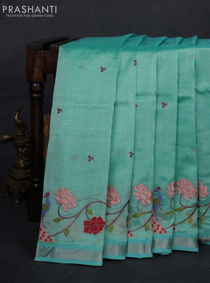 Teal Green Mangalagiri Silk Cotton - Embroidery
