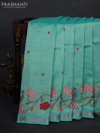 Teal Green Mangalagiri Silk Cotton - Embroidery