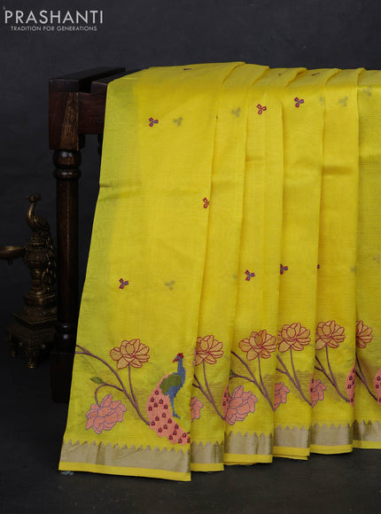 Yellow Mangalagiri Silk Cotton - Embroidery