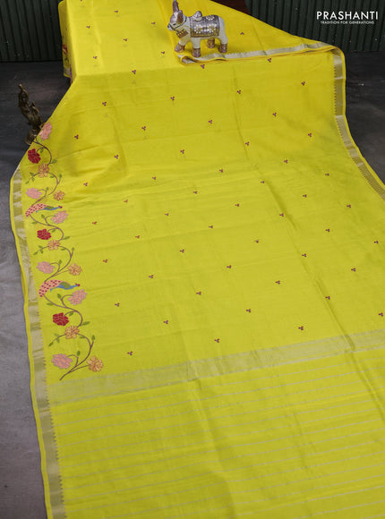 Yellow Mangalagiri Silk Cotton - Embroidery