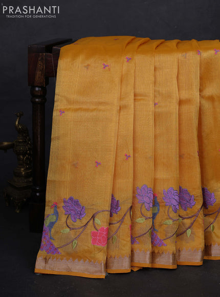 Mustard Yellow Mangalagiri Silk Cotton - Embroidery