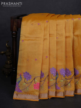 Mustard Yellow Mangalagiri Silk Cotton - Embroidery