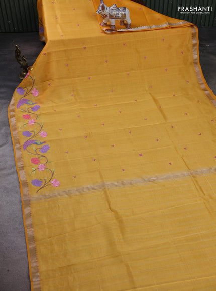 Mustard Yellow Mangalagiri Silk Cotton - Embroidery