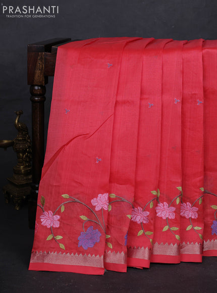 Peach Orange Mangalagiri Silk Cotton - Embroidery