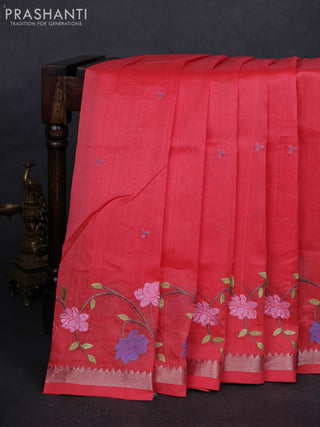 Peach Orange Mangalagiri Silk Cotton - Embroidery