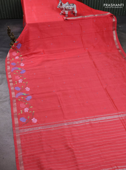 Peach Orange Mangalagiri Silk Cotton - Embroidery