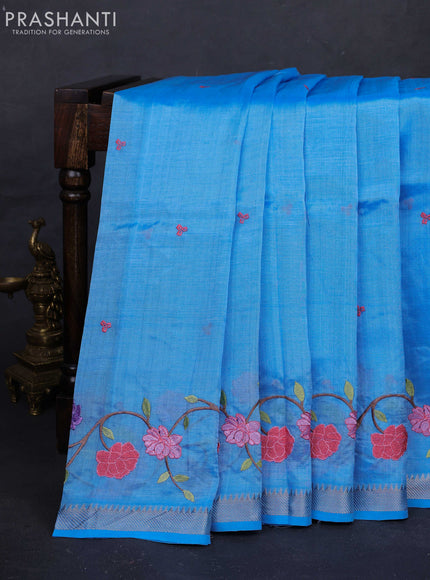 Blue Mangalagiri Silk Cotton - Embroidery
