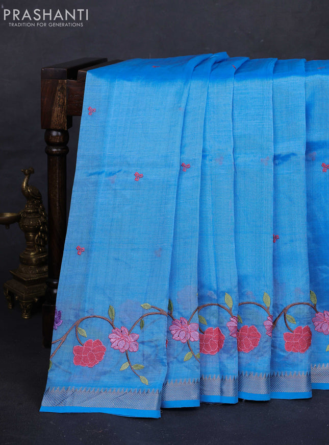 Blue Mangalagiri Silk Cotton - Embroidery