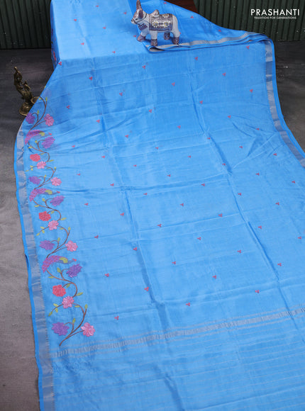 Blue Mangalagiri Silk Cotton - Embroidery