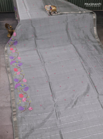 Grey Mangalagiri Silk Cotton - Embroidery
