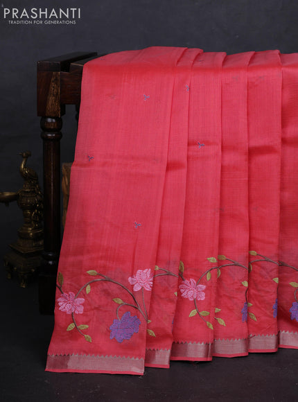 Peach Mangalagiri Silk Cotton - Embroidery