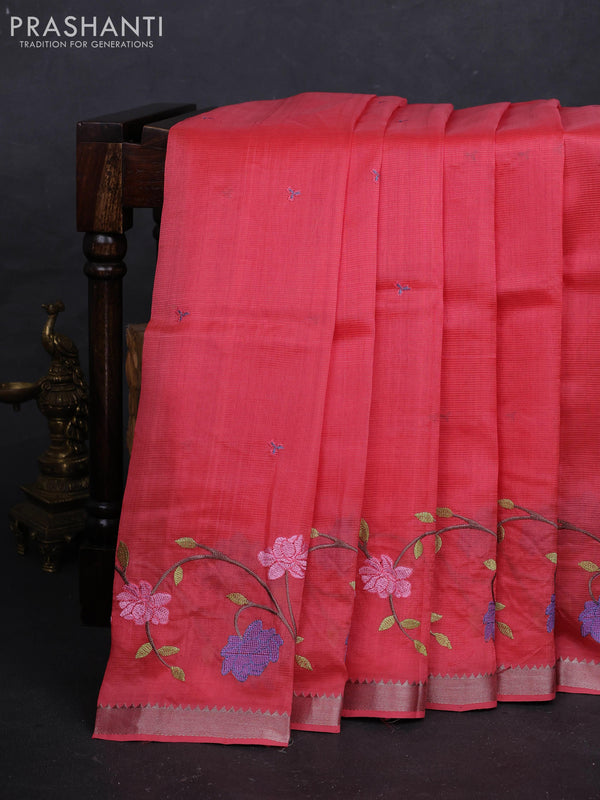 Peach Mangalagiri Silk Cotton - Embroidery