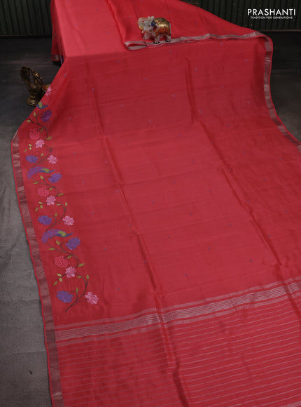 Peach Mangalagiri Silk Cotton - Embroidery