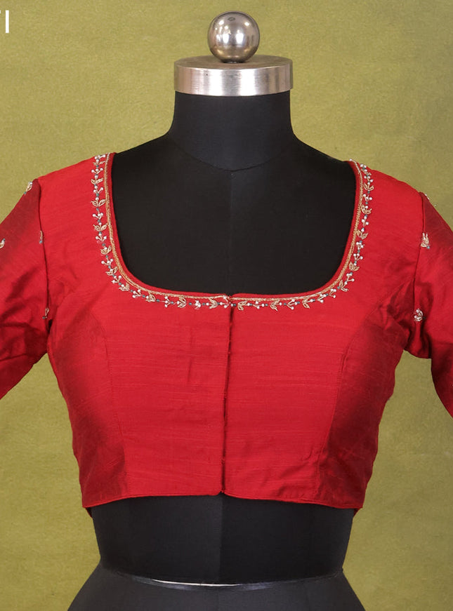 Maroon Raw Silk Embroidery Readymade Blouse