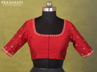 Maroon Raw Silk Embroidery Readymade Blouse