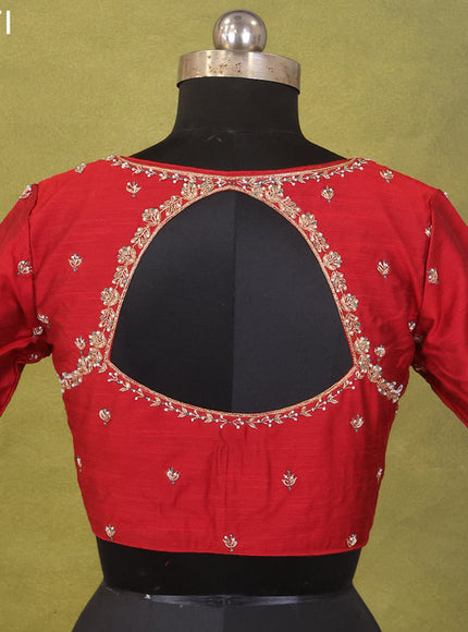 Maroon Raw Silk Embroidery Readymade Blouse
