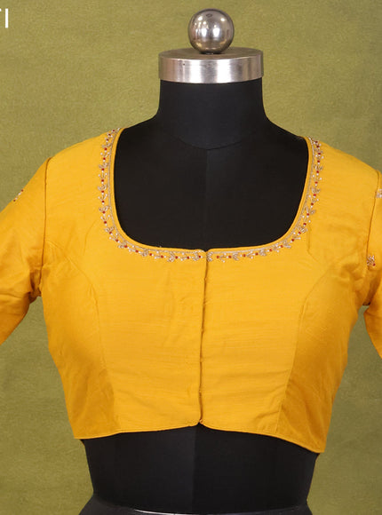 Yellow Raw Silk Embroidery Readymade Blouse