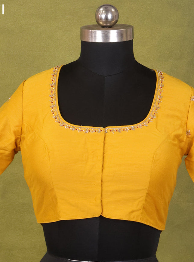 Yellow Raw Silk Embroidery Readymade Blouse