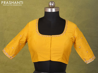 Yellow Raw Silk Embroidery Readymade Blouse