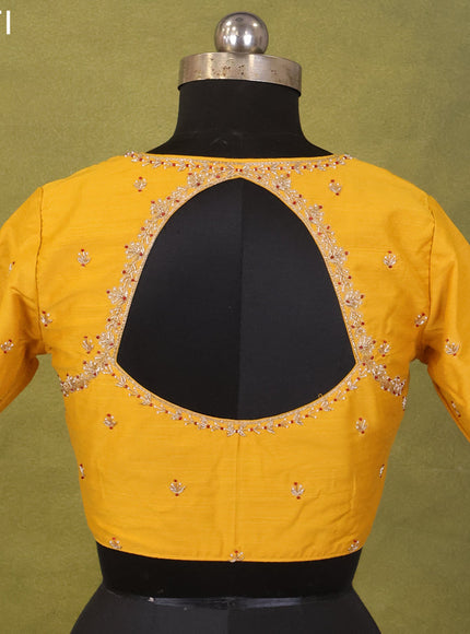 Yellow Raw Silk Embroidery Readymade Blouse