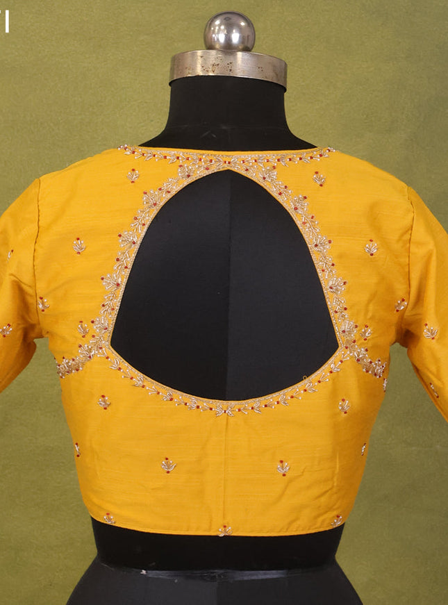 Yellow Raw Silk Embroidery Readymade Blouse
