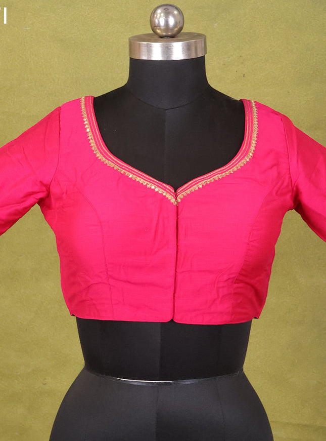 Pink Raw Silk Embroidery Readymade Blouse
