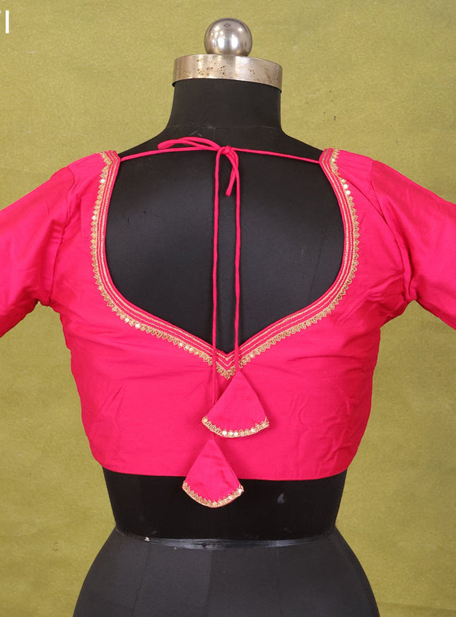 Pink Raw Silk Embroidery Readymade Blouse