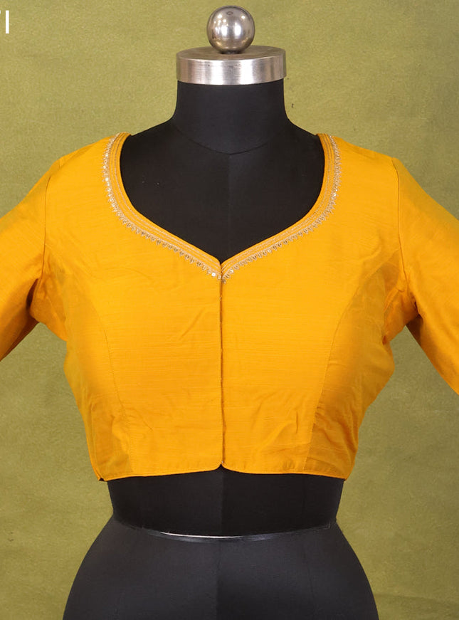 Yellow Raw Silk Embroidery Readymade Blouse