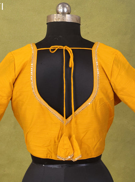 Yellow Raw Silk Embroidery Readymade Blouse