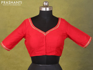 Red Raw Silk Embroidery Readymade Blouse