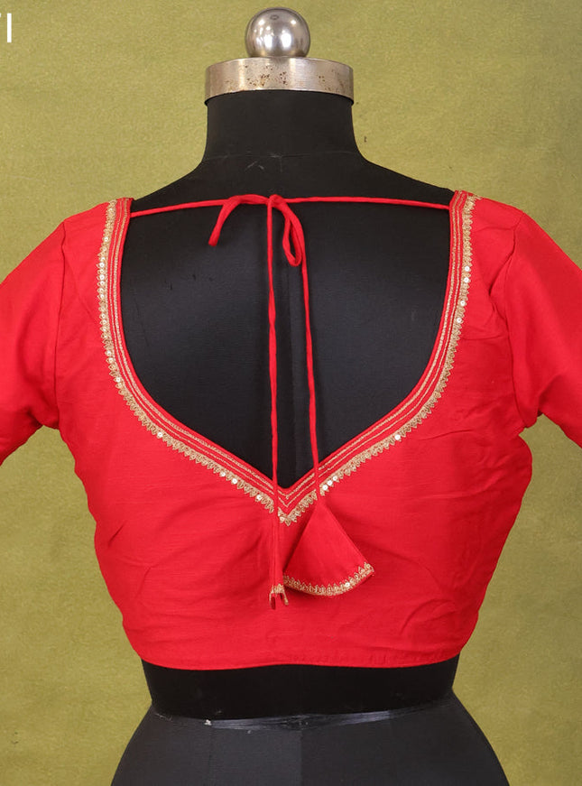 Red Raw Silk Embroidery Readymade Blouse
