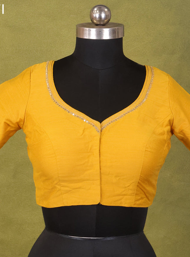 Yellow Raw Silk Embroidery Readymade Blouse