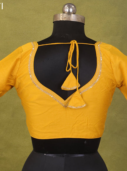 Yellow Raw Silk Embroidery Readymade Blouse