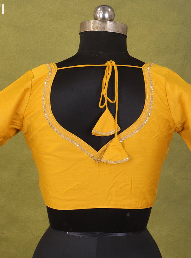 Yellow Raw Silk Embroidery Readymade Blouse