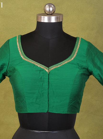 Green Raw Silk Embroidery Readymade Blouse
