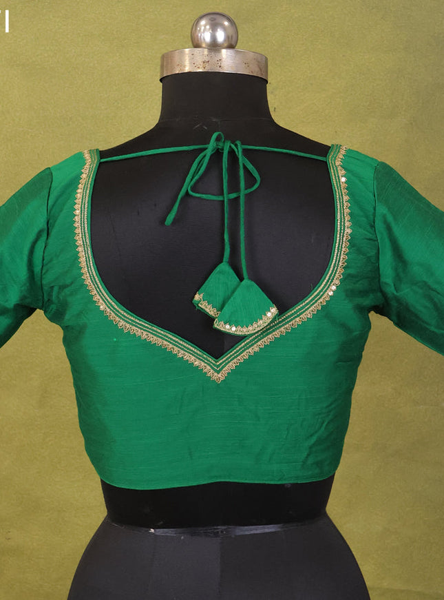 Green Raw Silk Embroidery Readymade Blouse