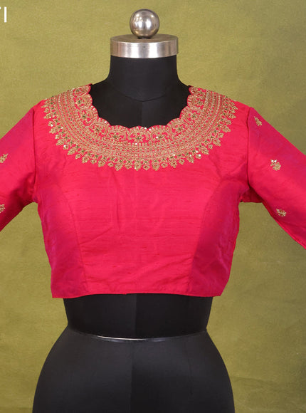 Pink Raw Silk Embroidery Readymade Blouse