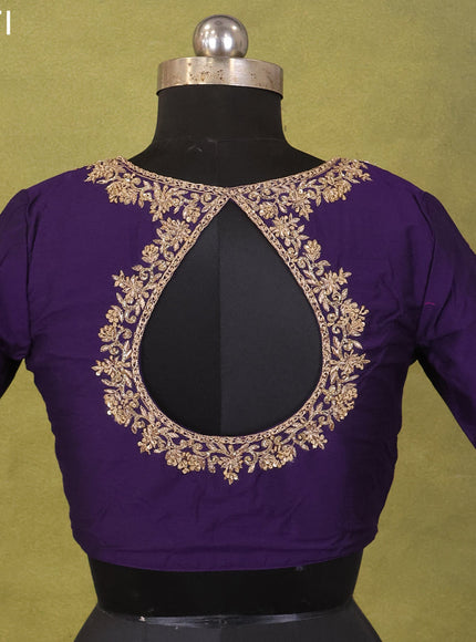 Violet Raw Silk Embroidery Readymade Blouse