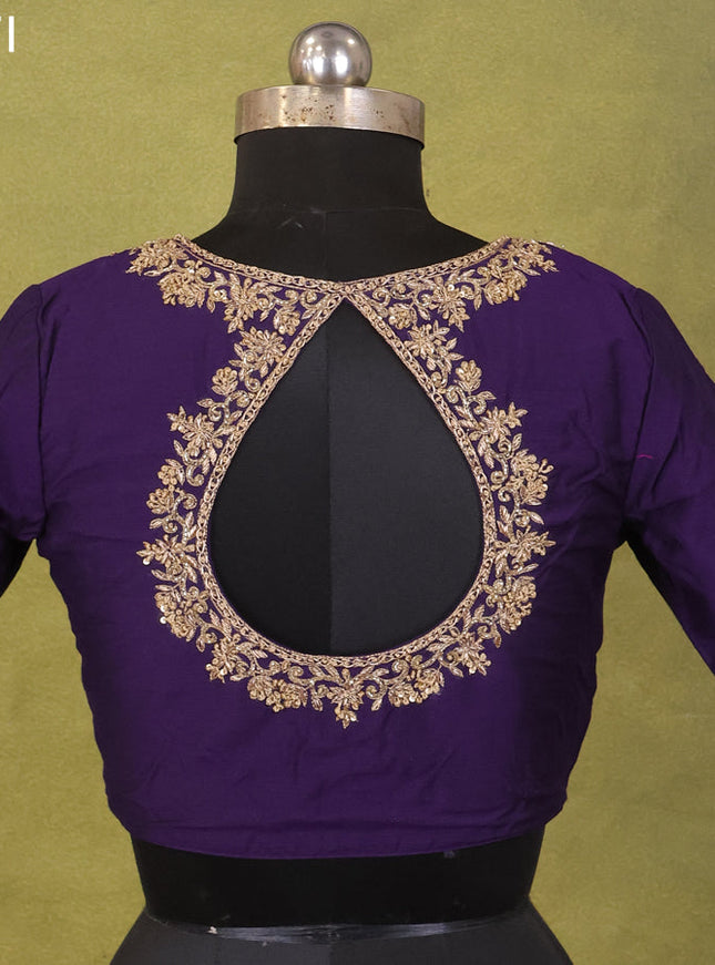 Violet Raw Silk Embroidery Readymade Blouse