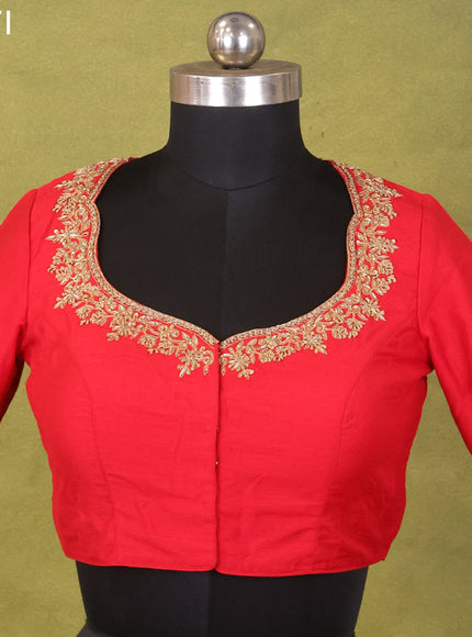 Red Raw Silk Embroidery Readymade Blouse