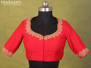 Red Raw Silk Embroidery Readymade Blouse