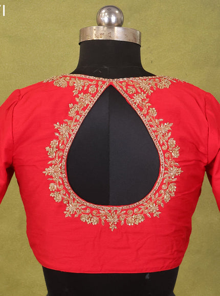 Red Raw Silk Embroidery Readymade Blouse