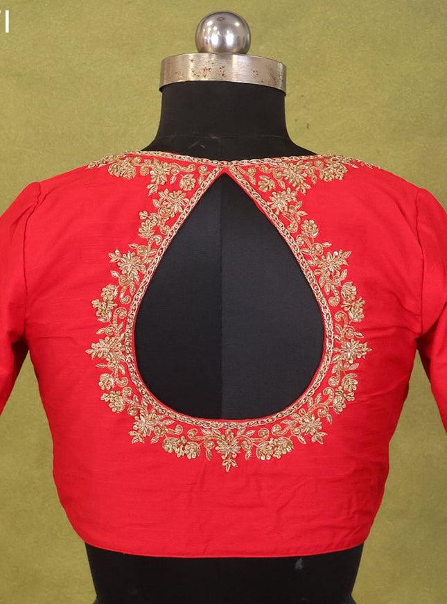 Red Raw Silk Embroidery Readymade Blouse