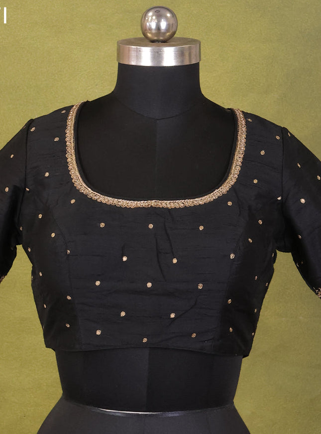 Black Raw Silk Embroidery Readymade Blouse